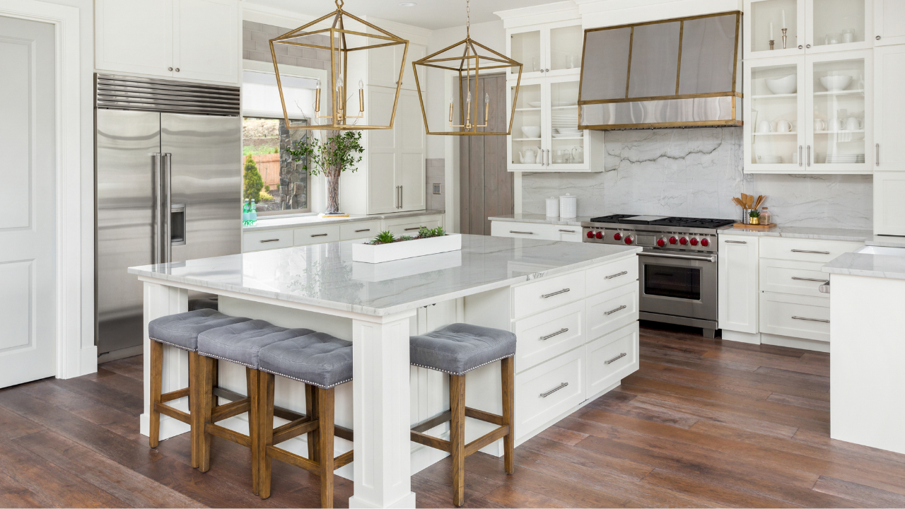 LVP flooring extending through an open-concept kitchen