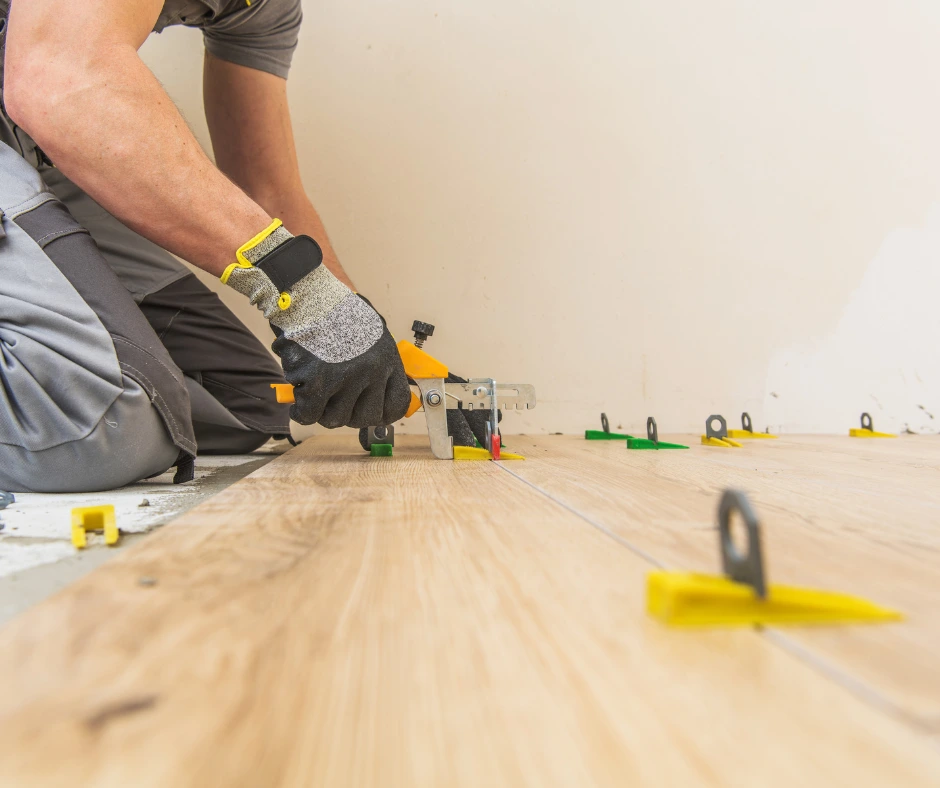Wood-look laminate flooring with beveled edges