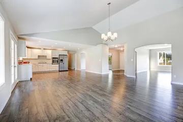Laminate flooring continuous through an open-concept Florida home
