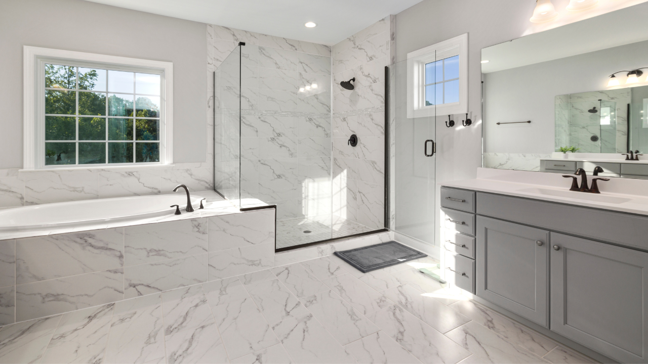Marble tile bathroom and shower in a Tampa Bay home