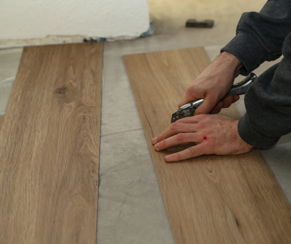 Sheet vinyl flooring with realistic wood-look pattern